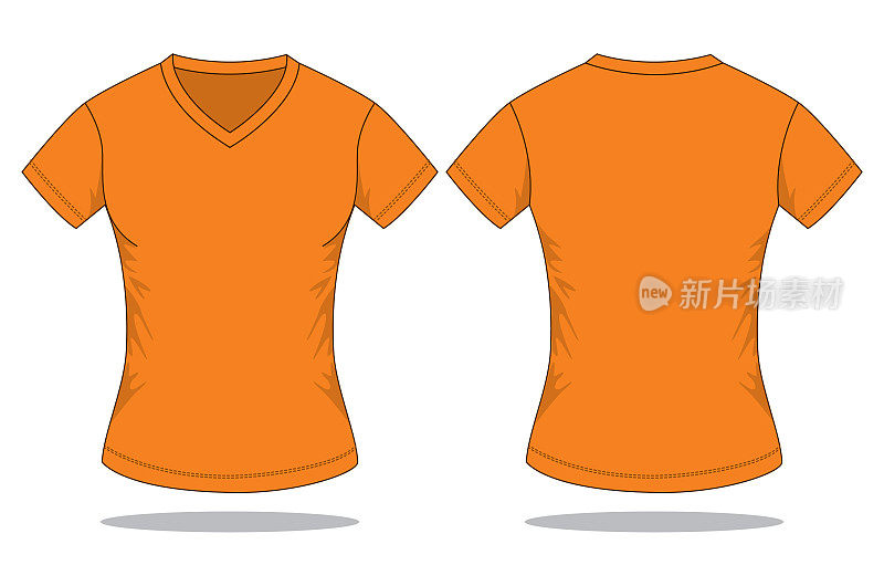 Women's Orange V-Neck Shirt Vector for Template